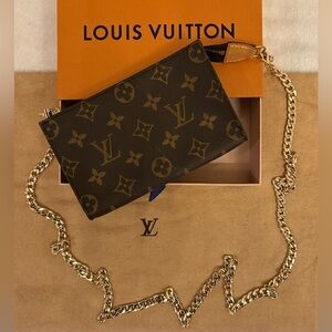 Louis Vuitton Brown Monogram Pouch with Gold Chain
